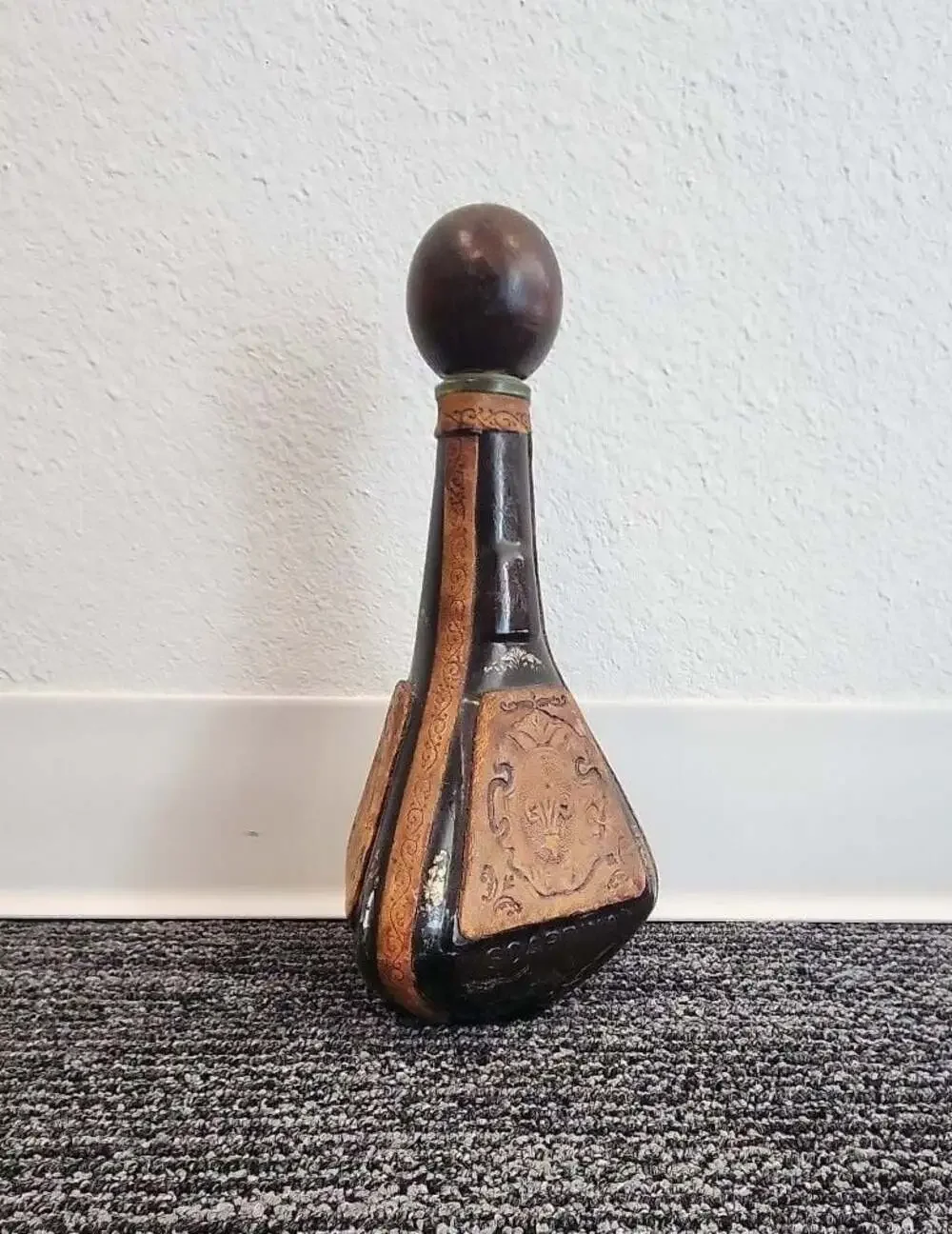 Vintage Italian Leather Wrapped Glass Decanter Made for Rico Industries
